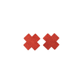 Paire de cache tétons adhésifs croix pailletée rouge 